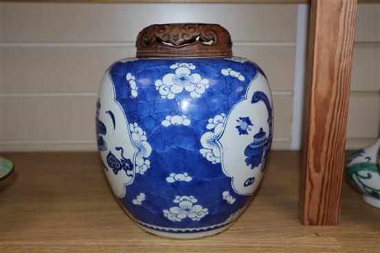 An 18th century Chinese blue and white jar and cover, the cover with inlaid jade plaque overall height 24cm